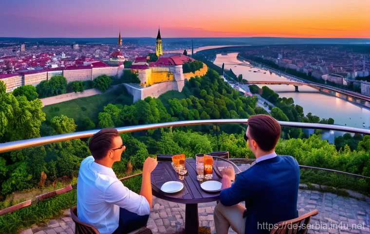세르비아 독립과 몬테네그로 분리 - A vibrant panoramic view of Belgrade, Serbia, at a beautiful sunset. The iconic Kalemegdan Fortress ...