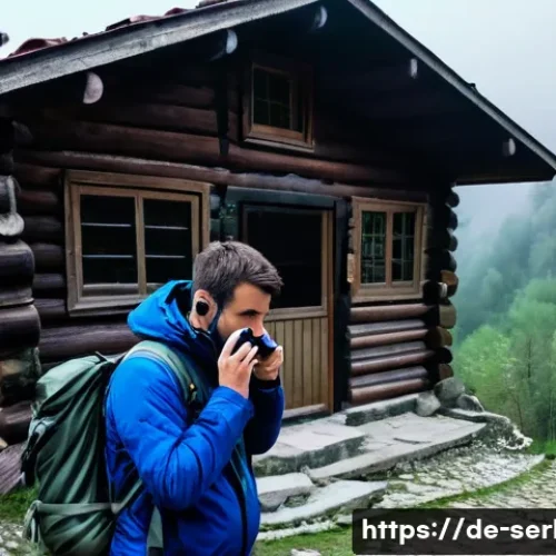 세르비아 비상 상황 대응법 - A detailed scene of a tourist in rural Serbia making an emergency call on a smartphone, standing nea...