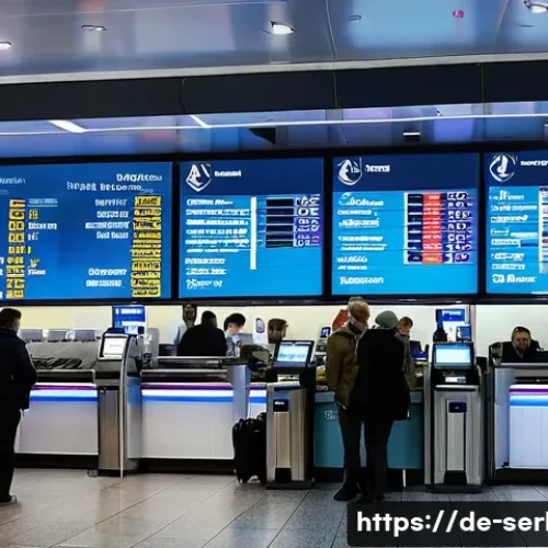 세르비아에서 환전하는 방법 - A bustling airport currency exchange counter in Belgrade, Serbia, showing travelers exchanging euros...
