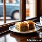 세르비아의 카페 문화 - A cozy Serbian café interior filled with warm wooden furniture and traditional decorative patterns o...