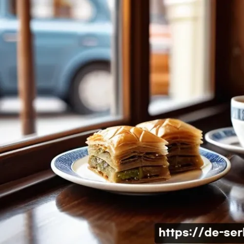 세르비아의 카페 문화 - A cozy Serbian café interior filled with warm wooden furniture and traditional decorative patterns o...