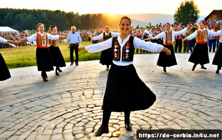 Home 17 세르비아 전통 춤 코로 - Photorealistic wide shot of a Serbian kolo folk dance at a lively open-air cultural festival in sout...